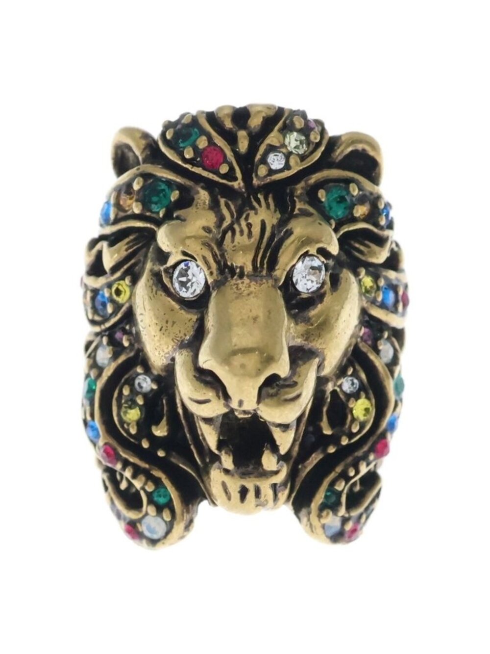 Gucci Lion Head Multi Stone Ring Gold